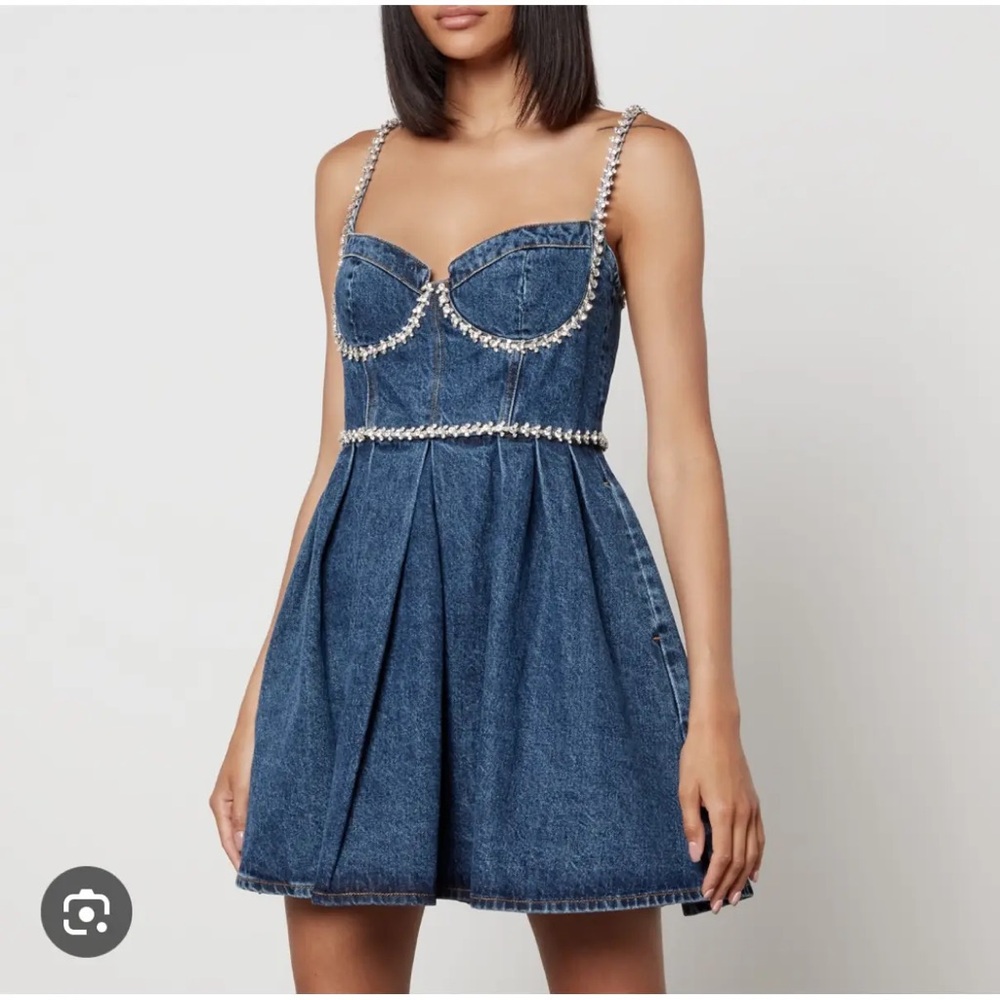 Self-Portrait Blue Denim Dress with Rhinestone Accents Size 2 NWT
